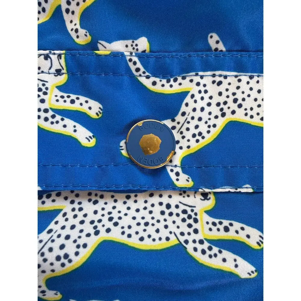 Boden Men's Cheetah Print Blue Swim Trunks Size Large